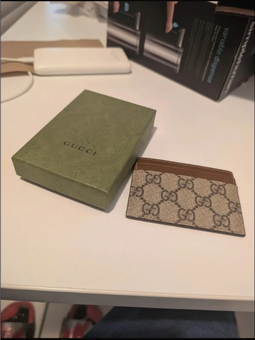 Gucci Beige and Brown GG Supreme Card Holder